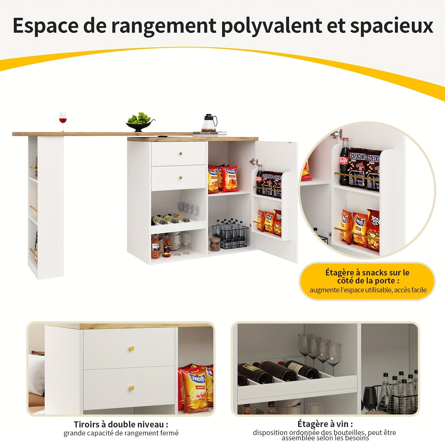Bartafel – Bartafelset – Bistrotafel – Statafel – Keukentafel – 360° Draaibaar Blad – Compact Met Opbergruimte