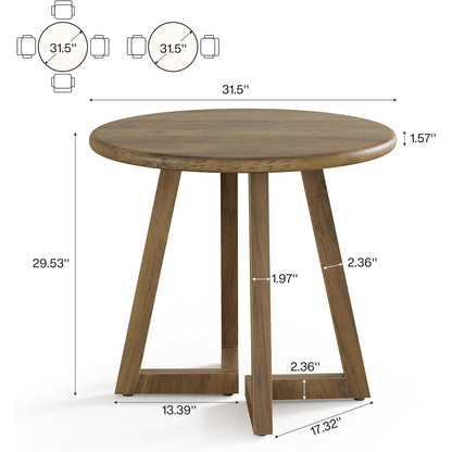 Ronde Eettafel – Kleine Tafel – Keukentafel – Ontbijttafel – Tafeltje – MDF Houtnerf – 80 cm Diameter – Geschikt Voor 2-4 Personen – Verstelbare Voetjes – Bruin