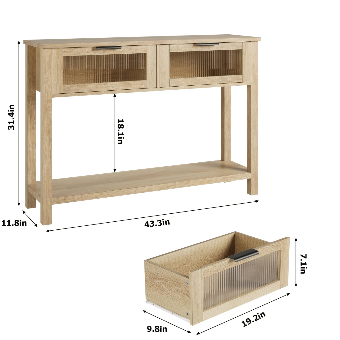 109.22cm Modern Narrow Console Table with Glass Doors & 2-Tier Storage - Space-Saving Hardwood MDF Construction, Wood Finish Entryway Sofa Table with Lower Shelf & Upper Display Area for Living Room, Hallway, Bedroom - Easy A