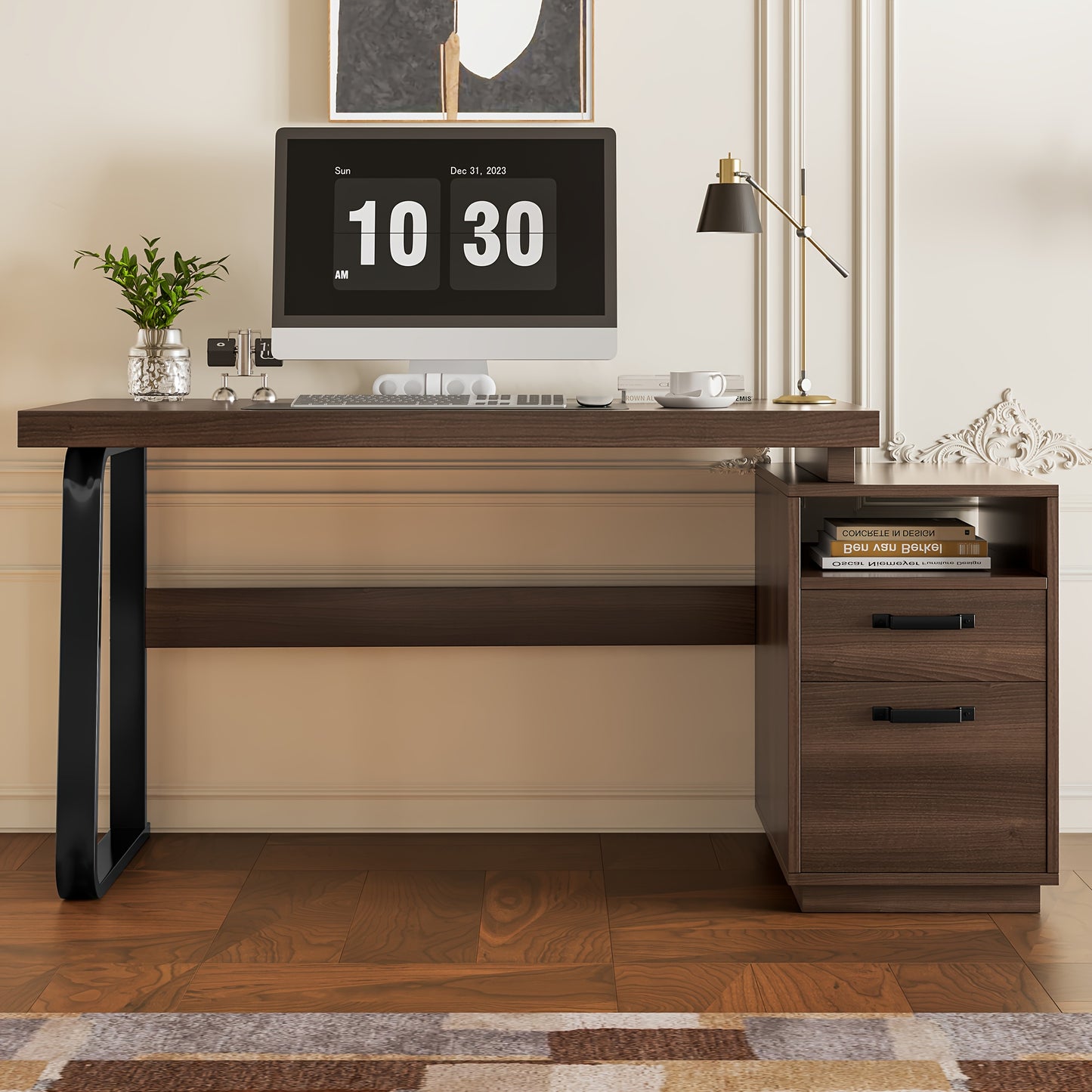 135 X 54 Cm Modern Minimalist Style Desk, Super Strong Load-bearing, Multifunctional Storage Design, Silent Drawer, Folder Drawer