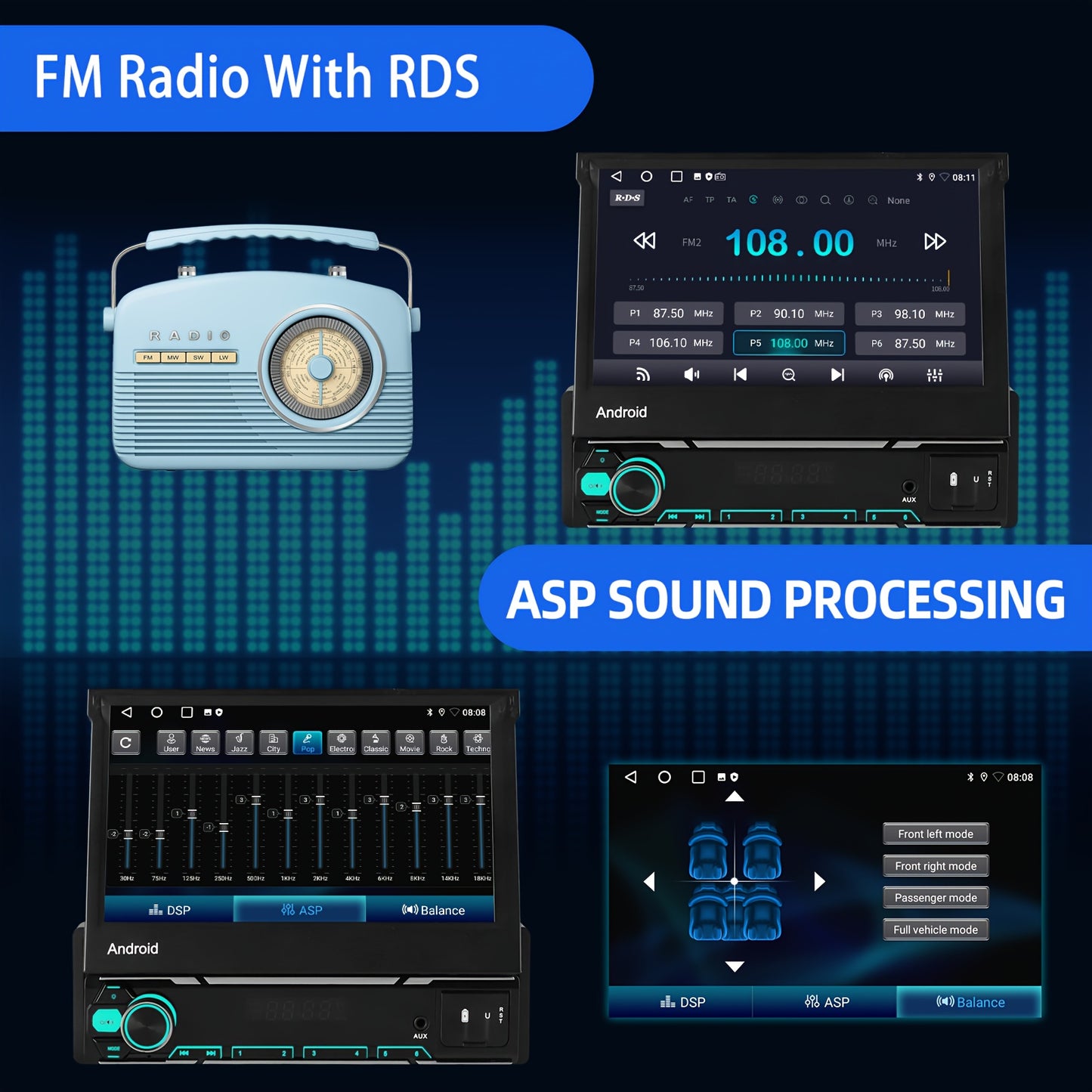 Autoradio – Car Stereo – Multimedia Speler – Single DIN Radio – Auto Entertainment – 7 Inch Uitklapbaar IPS-Scherm – Draadloze CarPlay & Android Auto