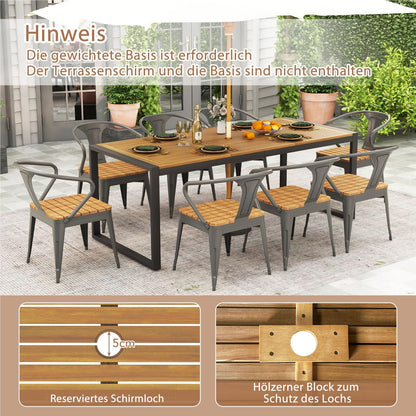 Tuintafel – Buiten Tafel – Eettafel Tuin – Terrastafel – Balkon Tafel – Acaciahout – 200x90cm – Parasolgat – 8 Personen