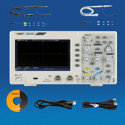 Digitale Oscilloscoop SDS1102 – Oscilloscoop – Signaal Analyzer – Meetinstrument – Elektronische Tester – 7" LCD Scherm – 100MHz Bandbreedte
