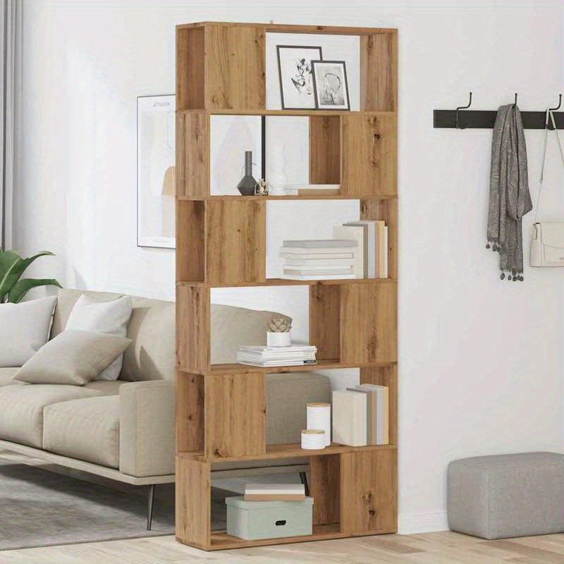 Elegant Oak Wood Room Divider & Bookshelf - 80x24x186cm, Multi-Compartment Organizer with Artisan Finish for Office, Bedroom, Living Room, Study - Versatile Storage Solution with Open Shelves and Closed Compartments