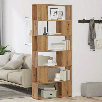 Elegant Oak Wood Room Divider & Bookshelf - 80x24x186cm, Multi-Compartment Organizer with Artisan Finish for Office, Bedroom, Living Room, Study - Versatile Storage Solution with Open Shelves and Closed Compartments