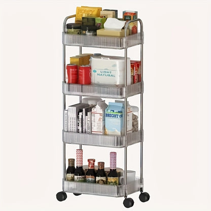Space-Saving 4-Tier Acrylic Rolling Storage Cart with Stainless Steel Handles - Lightweight, Polished Finish for Kitchen, Bathroom, Living Room - 39.88cm x 28.96cm x 95.0cm, Includes Accessory Bag & Instruction Manual, Versat