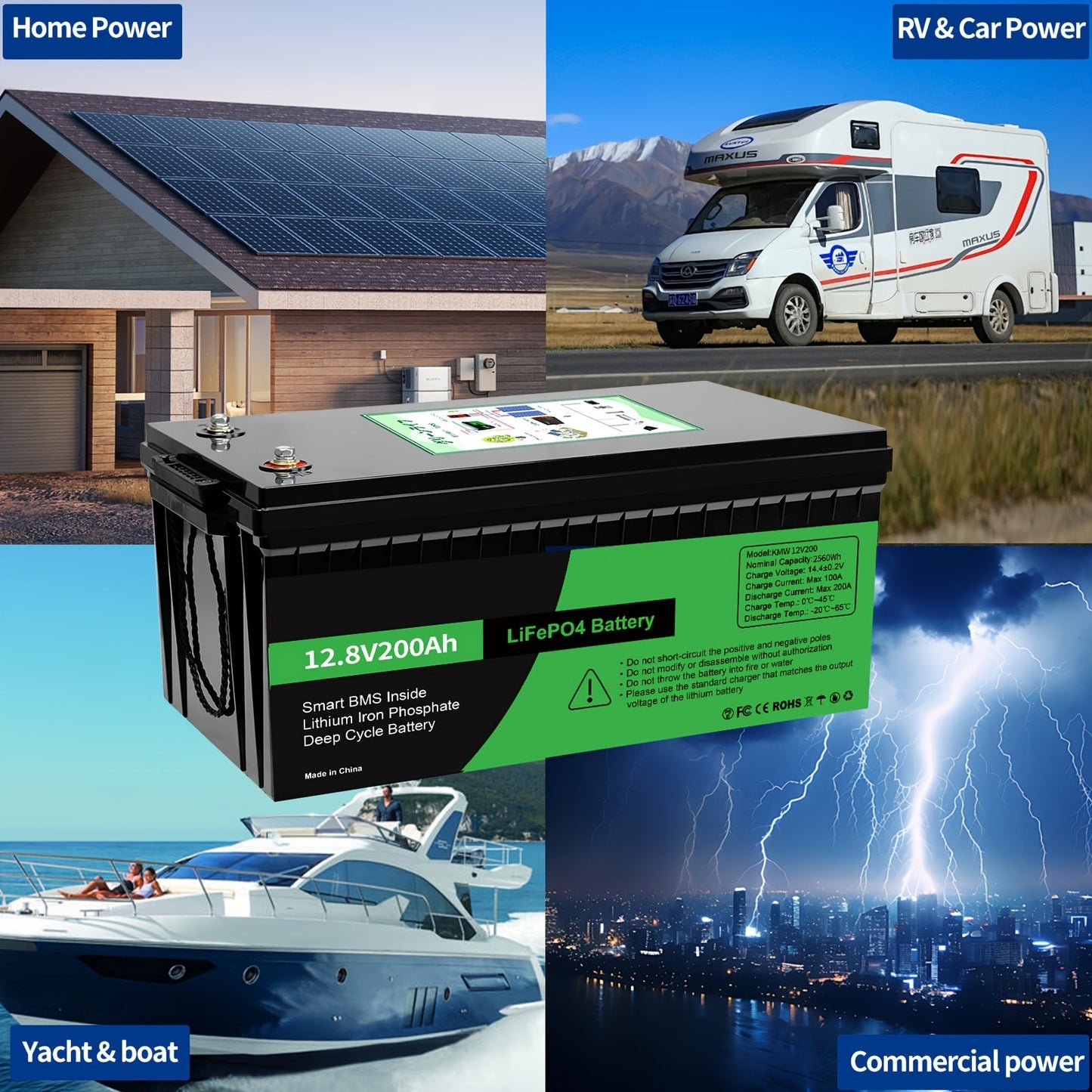 12V 200Ah LiFePO4 Accu – Lithium Accu – Loodaccu Vervanger – Energieopslag Batterij – Langdurig Gebruik – 8000+ Laadcycli – Battery Management Systeem