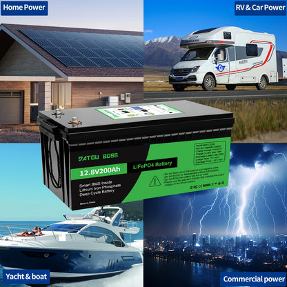 Lithium Accu – LiFePO4 Accu – 12V Accu – Lithium Batterij – 200Ah Accu – Geïntegreerd BMS – Hoge Capaciteit 200A – 8000+ Laadcycli – Maximaal 2560W Piekvermogen