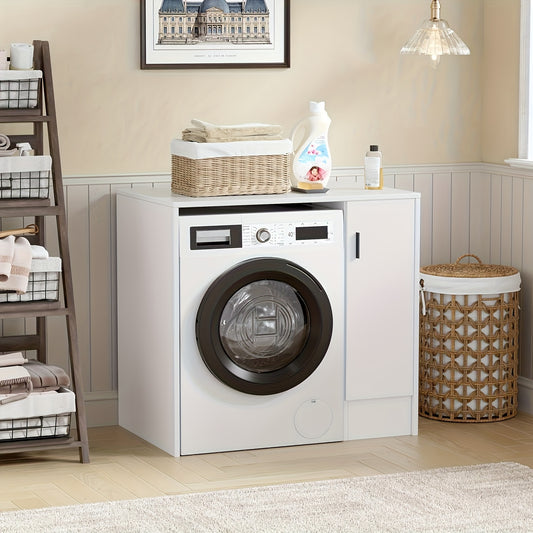 Wasmachinekast – Wasmachine Meubel – Wasmachine Ombouw – Wasmachine Opbergruimte – Wasmachine Rek – Wit – 96x62x90 cm – Stevig Houten Materiaal