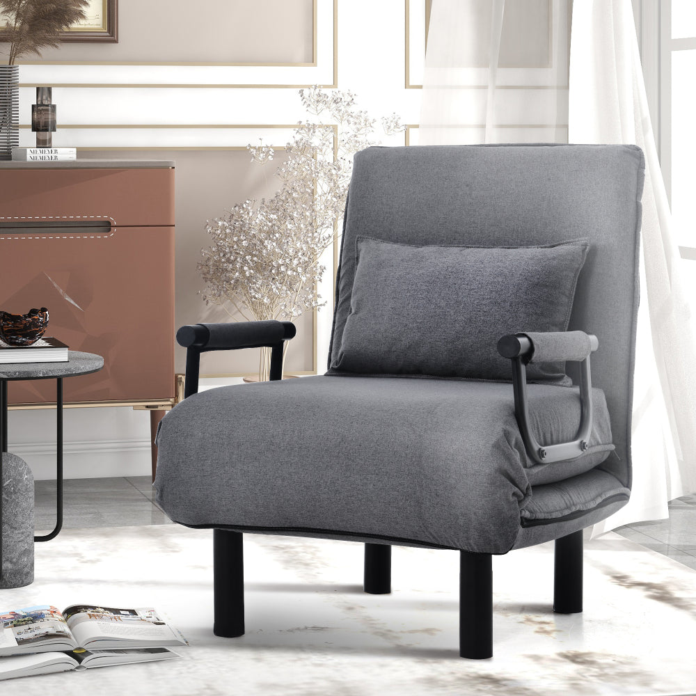 Slaapstoel – Slaapfauteuil – Slaapbank – Logeerbed – Zetelbed – Verstelbare Rugleuning 6 Posities – Inklapbaar en Ruimtebesparend – Comfortabele Zitting met Kussens