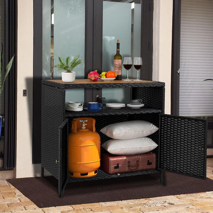 Wicker Opbergkast Buiten – Buitenmeubel – Tuinkast – Bar Tafel – Opbergtkast – Weerbestendig Wicker – Compact Design – Praktische Plank – Grijs