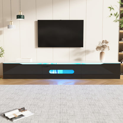 Tv Meubel – TV Kast – TV Meubel Kast – Media Meubel – Hifi Kast – Zwart-Wit Hoogglans – 180 cm Lang – Muurbevestiging