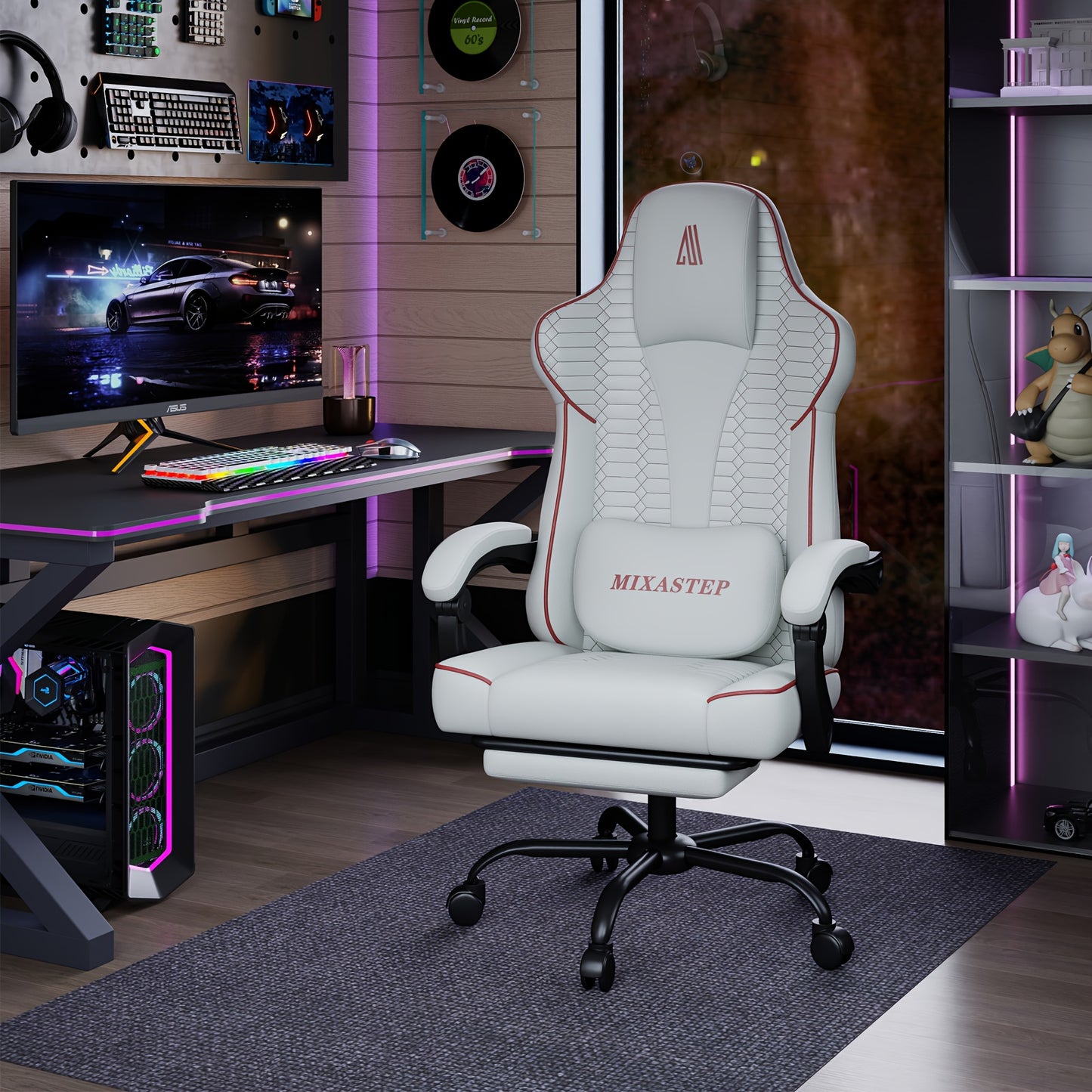 Gamingstoel – Gamestoel – Bureaustoel – Computerstoel – Werkstoel – Ergonomisch Design – 360° Draaibaar – Verstelbare Rugleuning – Rood – Geschikt Tot 150 kg