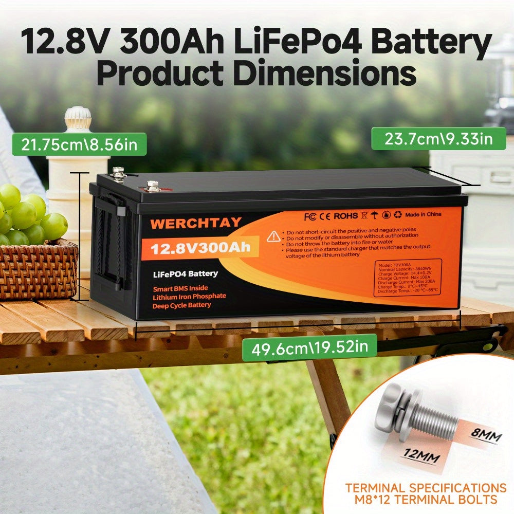 Li-ion Accu – Lithium Accu – LiFePO4 Accu – Oplaadbare Accu – Deep Cycle Accu – 12V 300Ah – 200A BMS – Lage Temperatuurbescherming