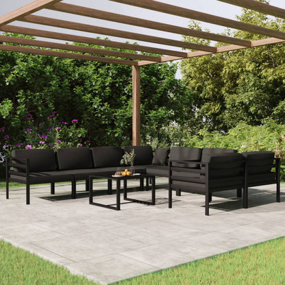 Loungebank – Loungeset – Tuinbank – Outdoor Sofa – Zitgroep – Aluminium Frame – Modulair Design – Comfortabele Kussens – 9-delig Antraciet