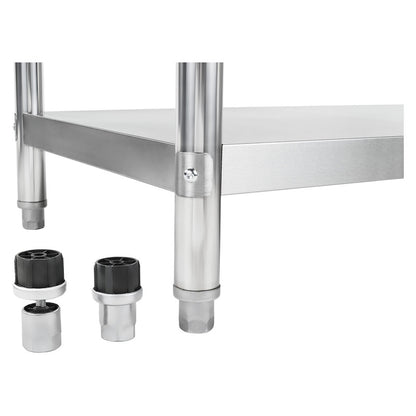 RVS Werkbank – RVS Werktafel – Keukenwerkbank – Horeca Werktafel – Werkbank met Onderplank – 180x60 cm Hoogte Verstelbaar – 20 mm HDF Werkblad