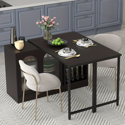 Draaibare Bartafel – Bar Tafel – Hoog Tafel – Barkeuken Meubel – Opbergtafel – Zwart – 360° Rotatie – Ruime Opbergruimte Met Glazen Deurtjes