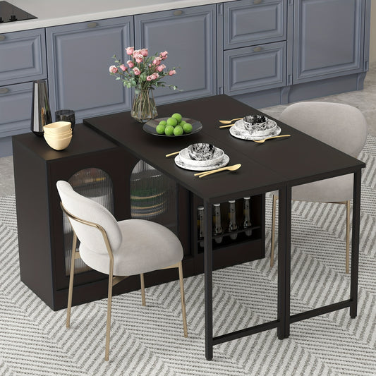 Draaibare Bartafel – Bar Tafel – Hoog Tafel – Barkeuken Meubel – Opbergtafel – Zwart – 360° Rotatie – Ruime Opbergruimte Met Glazen Deurtjes