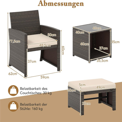 Rattan Tuinset – Balkonmeubelset – Loungeset – Tuinmeubelset – Terrasmeubelen – Weerbestendig PE Rattan – Comfortabele Kussens Met Afneembare Hoezen