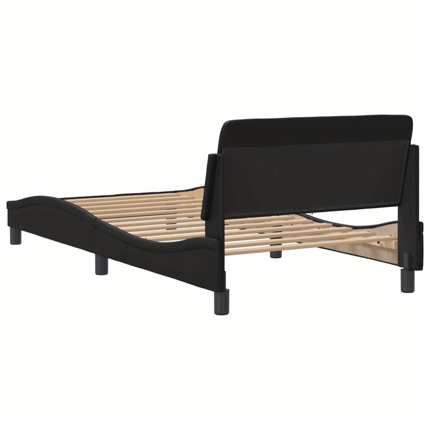 Bed frame with headboard black 100x200 cm faux leather with Slat Support Platform Bed Frame Suitable for Mattress Size 100 x 200 cm (without mattress) for Bedroom