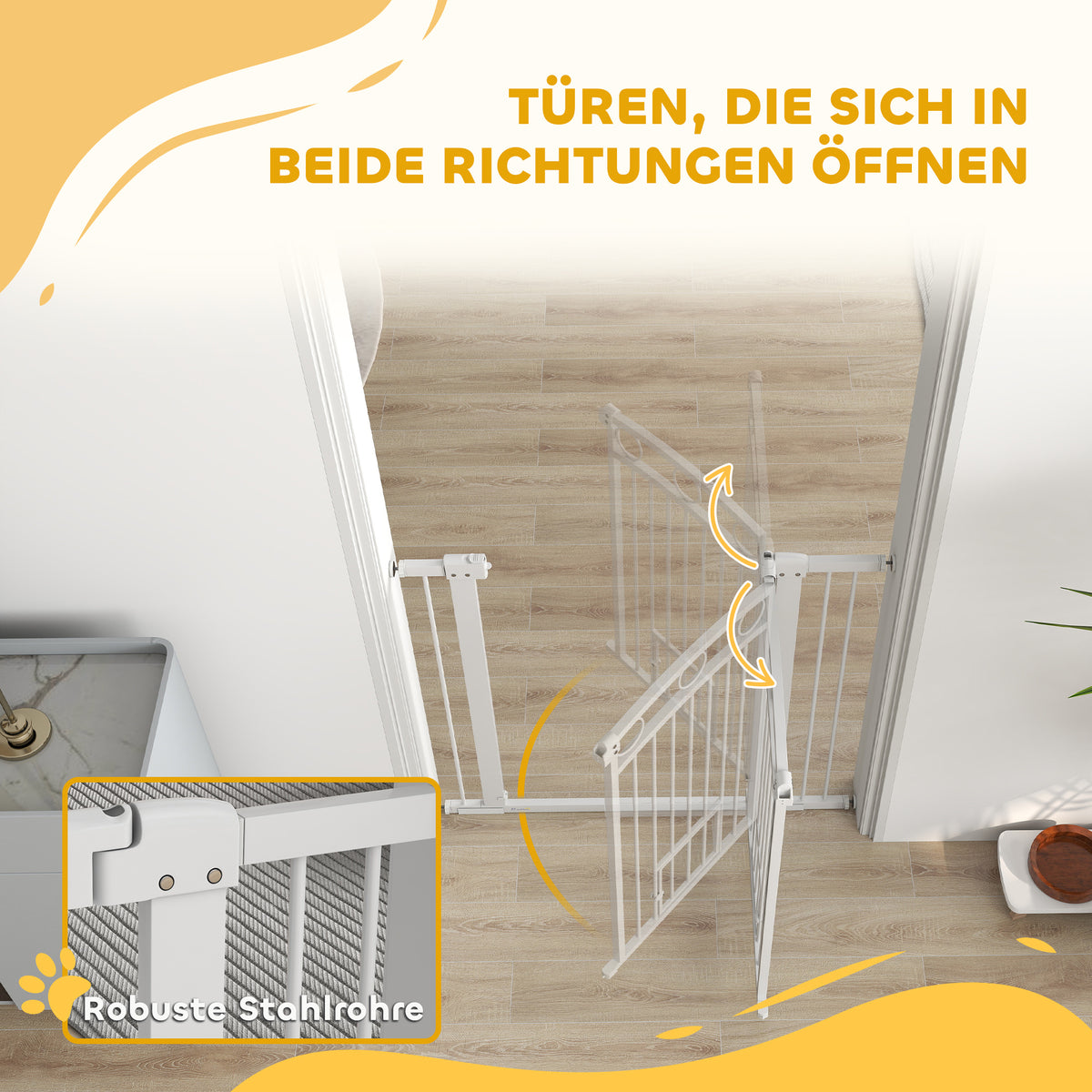 Huisdierslag – Hondenpoort – Babyhek – Traphek – Dierenhek – Wit – Verstelbare Breedte – Ingebouwd Kattenluik – 106 cm Hoog – Duurzaam PVC