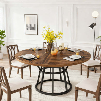 Ronde Eettafel – Ronde Tafel – Eetkamertafel – Keukentafel – Tafel Voor 4 Personen – 119,89 cm Diameter – Bruin Onderstel Metaal