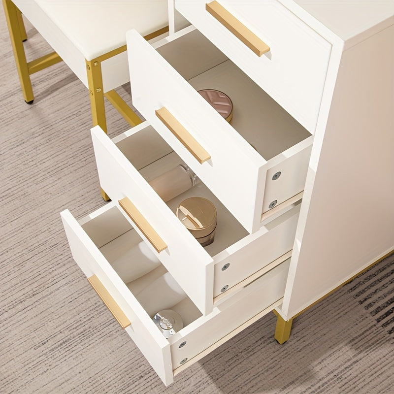 Kaptafel – Make-Up Tafel – Visagie Tafel – Schminktafel – Dressing Table – Met LED-Verlichting En USB-Aansluiting – Modern Wit-Gouden Design