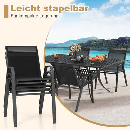 Tuinstoelen – Tuinstoelen – Balkonstoelen – Terrasstoelen – Stapelbare Stoelen – Metalen Frame – Ergonomisch Met Armleuningen – Draagvermogen 150 kg – Zwarte Textiel Bekleding