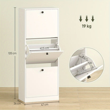 Schoenenkast – Schoenenrek – Schoenenopberger – Hal Organizer – Smalle Schoenenkast – Wit – Verstelbare Vakverdeling – Geschikt Voor 12 Paar Schoenen – 47x26x120 cm