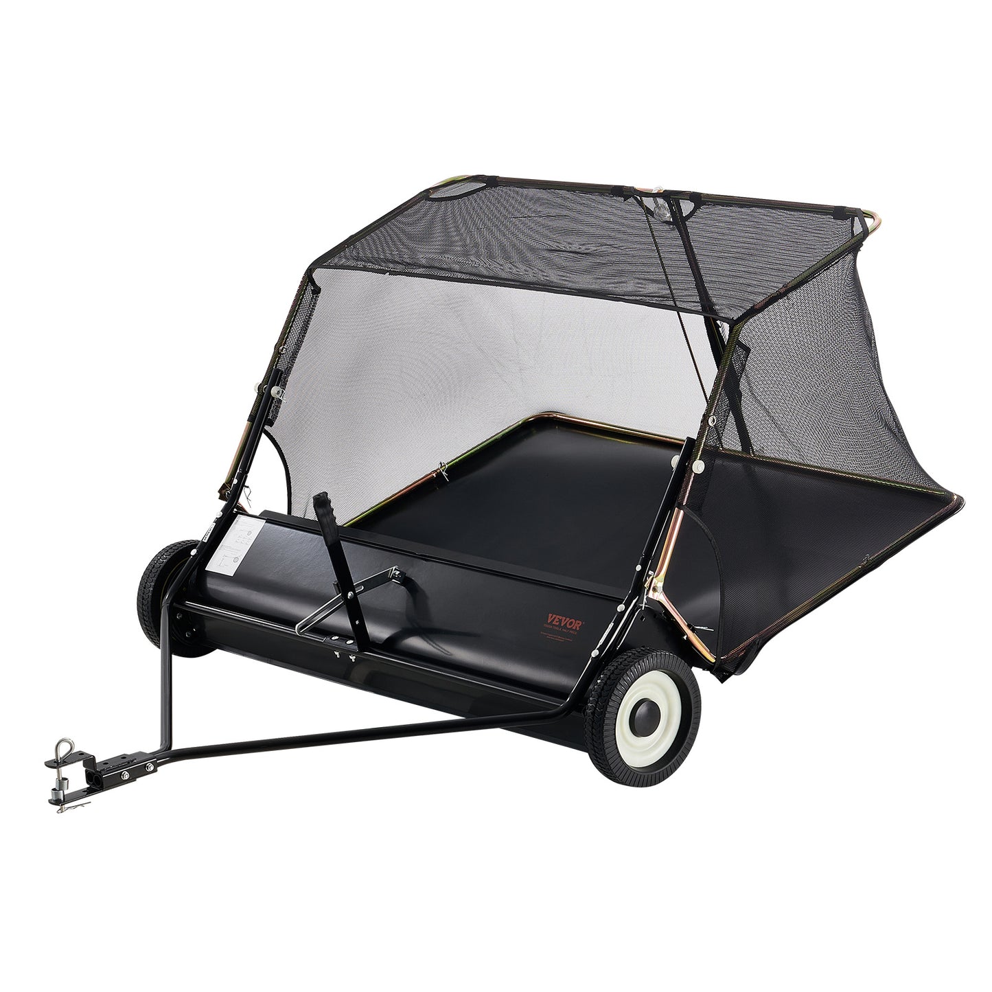 Aanhangwagen Bladveger – Bladzuiger – Bladverzamelaar – Tuinveger – Gazonschoonmaker – Verstelbare Roterende Borstel – 132 cm Werkbreedte – Zwarte Uitvoering