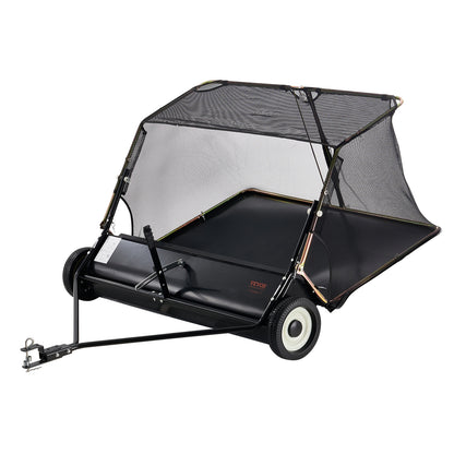 Aanhangwagen Bladveger – Bladzuiger – Bladverzamelaar – Tuinveger – Gazonschoonmaker – Verstelbare Roterende Borstel – 132 cm Werkbreedte – Zwarte Uitvoering