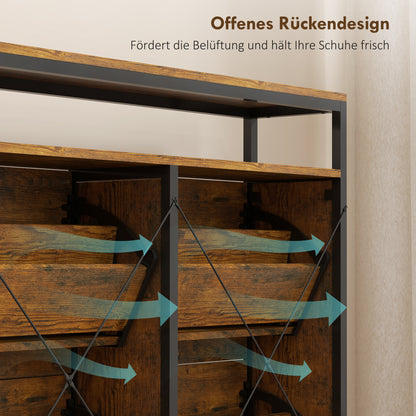 Schoenenkast – Schoenenrek – Schoenenopberger – Schoenenkastje – Schoenentoren – Rustiek Bruin – Stalen Constructie – 4 Opvouwbare Lades