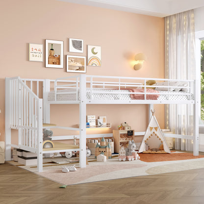 Hoogslaper – Kinderbed – Eenpersoonsbed – Hoogbed – Stapelbed – Wit – 90x200 cm – Ruimtebesparend Design – Opbergtreden Zonder Hout