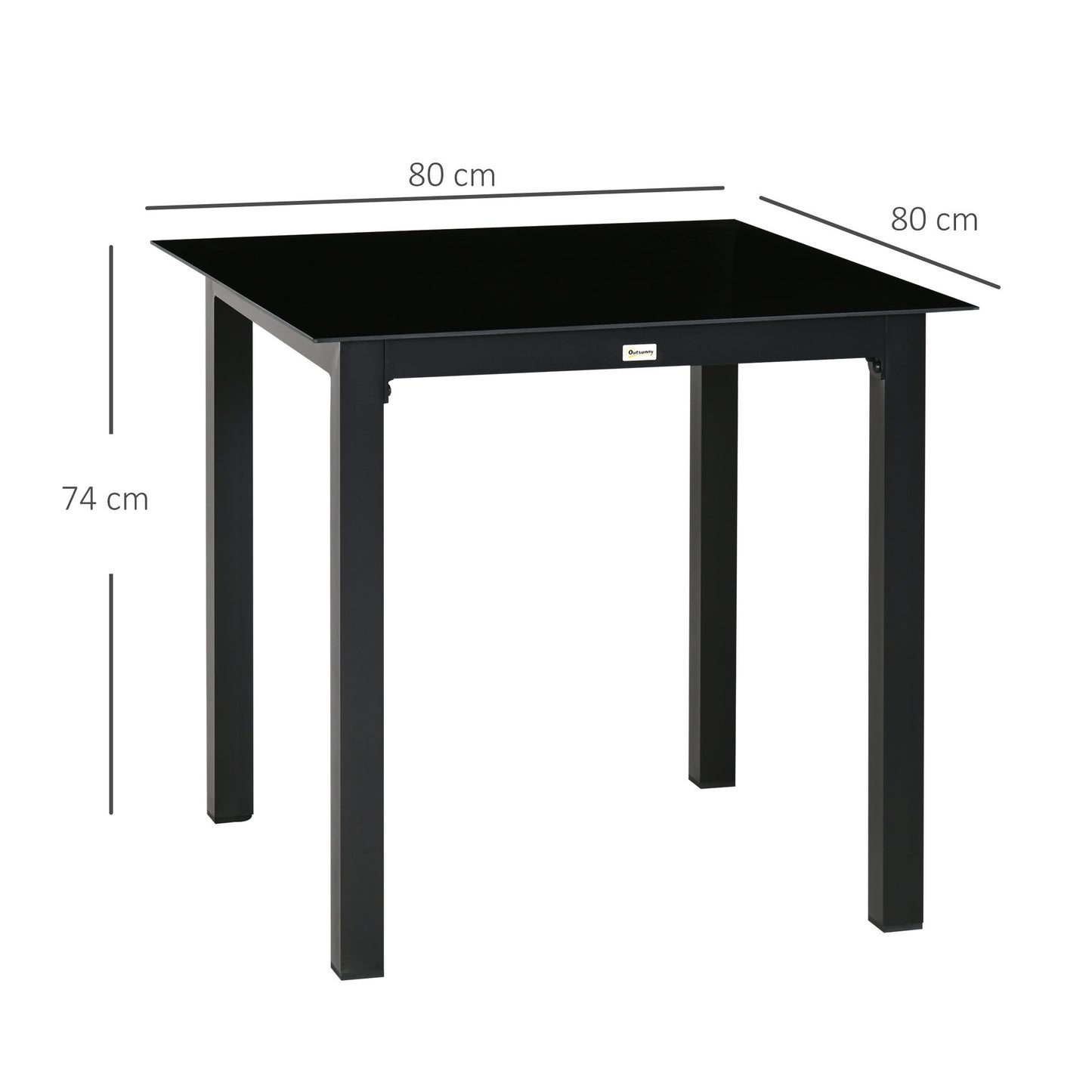 Vierkante Tuintafel – Tuinset – Balkontafel – Terrastafel – Eettafel – Aluminium Frame – Gehard Glas – 80x80x74 cm – Zwart