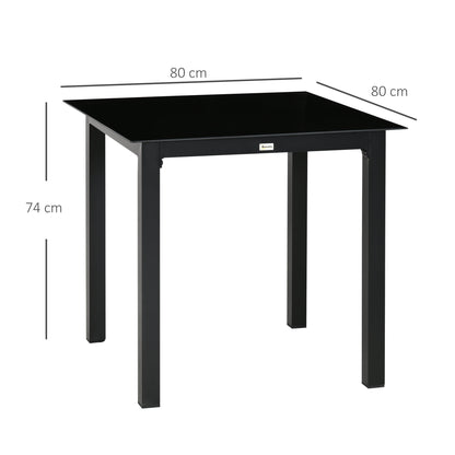 Vierkante Tuintafel – Tuinset – Balkontafel – Terrastafel – Eettafel – Aluminium Frame – Gehard Glas – 80x80x74 cm – Zwart