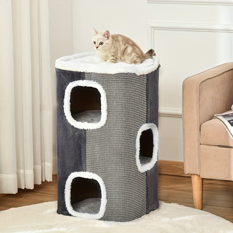 Krabpaal – Krabmeubel – Kattenkrabpaal – Kattenhuis – Krabplank – Grijs – Hoogwaardig Karton – Multi-hole Ontwerp
