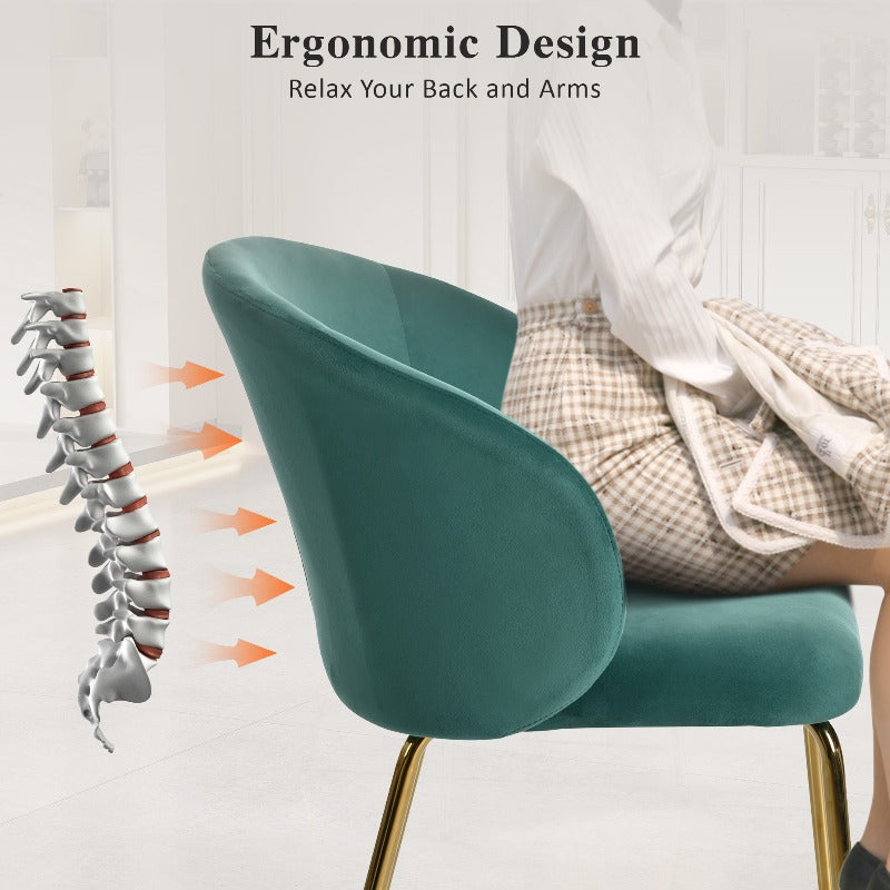 Eetkamerstoelen Set – Stoelen – Romeinse Stoelen – Keukenstoelen – Armleuning Stoelen – Groen Fluweel – Gouden Metalen Poten – Retro Design – Comfortabel – Droog Reinigen