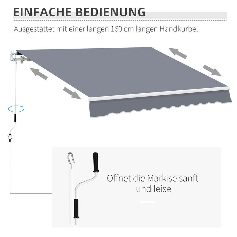 Articulated arm awning Adjustable clamp awning Patio awning 3.95 x 3m sun protection with crank, balcony awning, grey