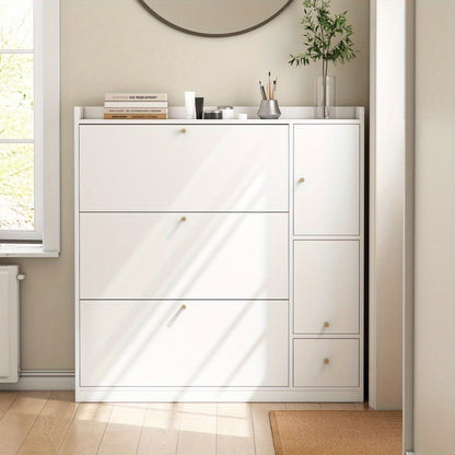 Schoenenkast – Schoenenrek – Schoenenopberger – Schoenenbank – Schoenenmeubel – Wit – Multifunctioneel Kantelbaar – 3 Laden Met Zitbank – Compact 119x24x122 cm – Duurzaam Non-Hout