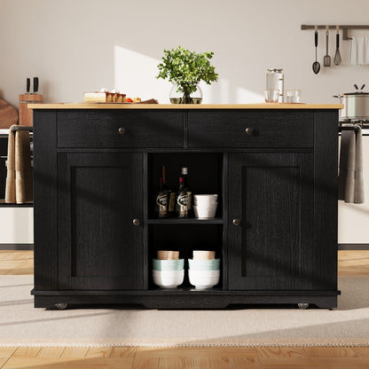 Heavy-Duty Metal Kitchen Island Cart with Worktop - Mobile Kitchen Storage Cabinet, 2 Drawers & 6 Compartments, Space-Saving Rolling Kitchen Organizer with Cabinet, for Small/Large Kitchens, Dining Room, or Home - Easy Assemb