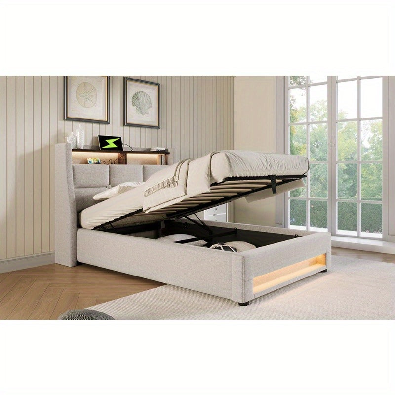 Eenpersoonsbed – 1-persoonsbed – Bed – Slaapbed – Logeerbed – Metalen Frame – Linnen Bekleding – Inclusief Matras – 90x200 cm