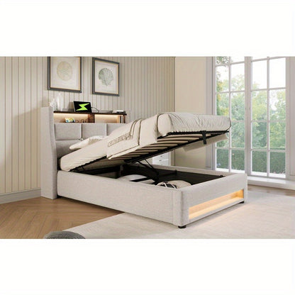 Eenpersoonsbed – 1-persoonsbed – Bed – Slaapbed – Logeerbed – Metalen Frame – Linnen Bekleding – Inclusief Matras – 90x200 cm