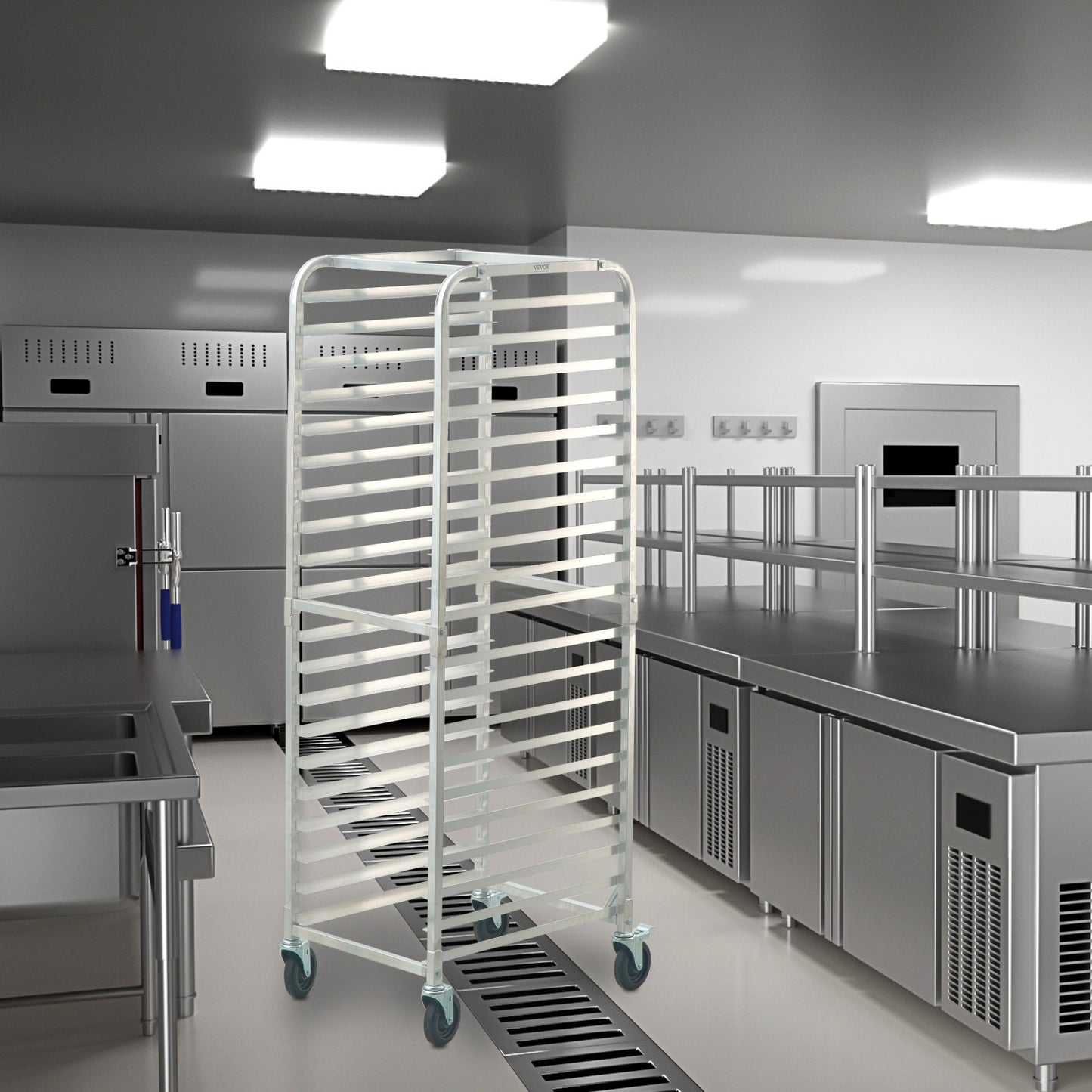 Broodrek – Bakplaatrek – Broodhouder – Bakkerijrek – Opslagrek – 20 Laags – Lichtgewicht Aluminium – Wieltjes Met Rem