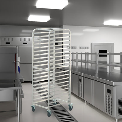 Broodrek – Bakplaatrek – Broodhouder – Bakkerijrek – Opslagrek – 20 Laags – Lichtgewicht Aluminium – Wieltjes Met Rem