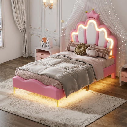 Geweven Bed 90 x 200 cm – Eenpersoonsbed – Bedframe – Lattenbodem – Kunstleren Hoofdbord – Verstelbare Hoogte – Stevig Metaal en Hout