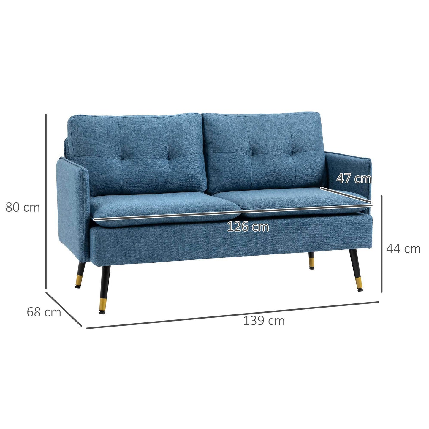 2-Zits Sofa – 2-Persoonsbank – Loveseat – Tweezitsbank – Retro Bank – Donkerblauw – Linnenlook – Knoopdetails – Compact & Comfortabel