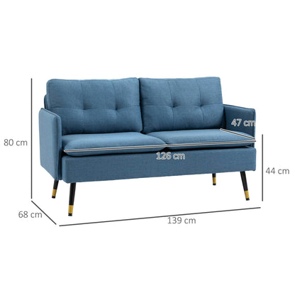 2-Zits Sofa – 2-Persoonsbank – Loveseat – Tweezitsbank – Retro Bank – Donkerblauw – Linnenlook – Knoopdetails – Compact & Comfortabel