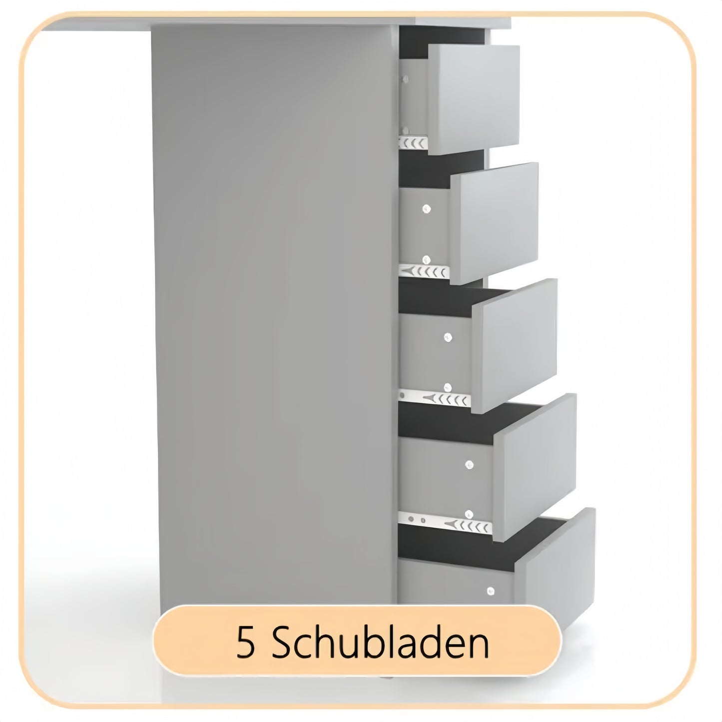 Hoekkosmetische Tafel – Hoekmake-uptafel – Make-uptafel – Kaptafel – Schminktisch – 3 Spiegels – 5 Laden – Ruimtebesparend – Moderne Grijze Styling