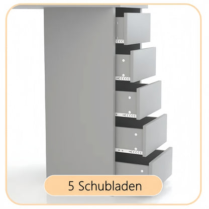 Hoekmake-uptafel – Make-uptafel – Kaptafel – Makeup Vanity – Sieradentafel – Zwart – 3 Spiegels Voor 360°-View – 5 Laden Met Ruime Opbergruimte