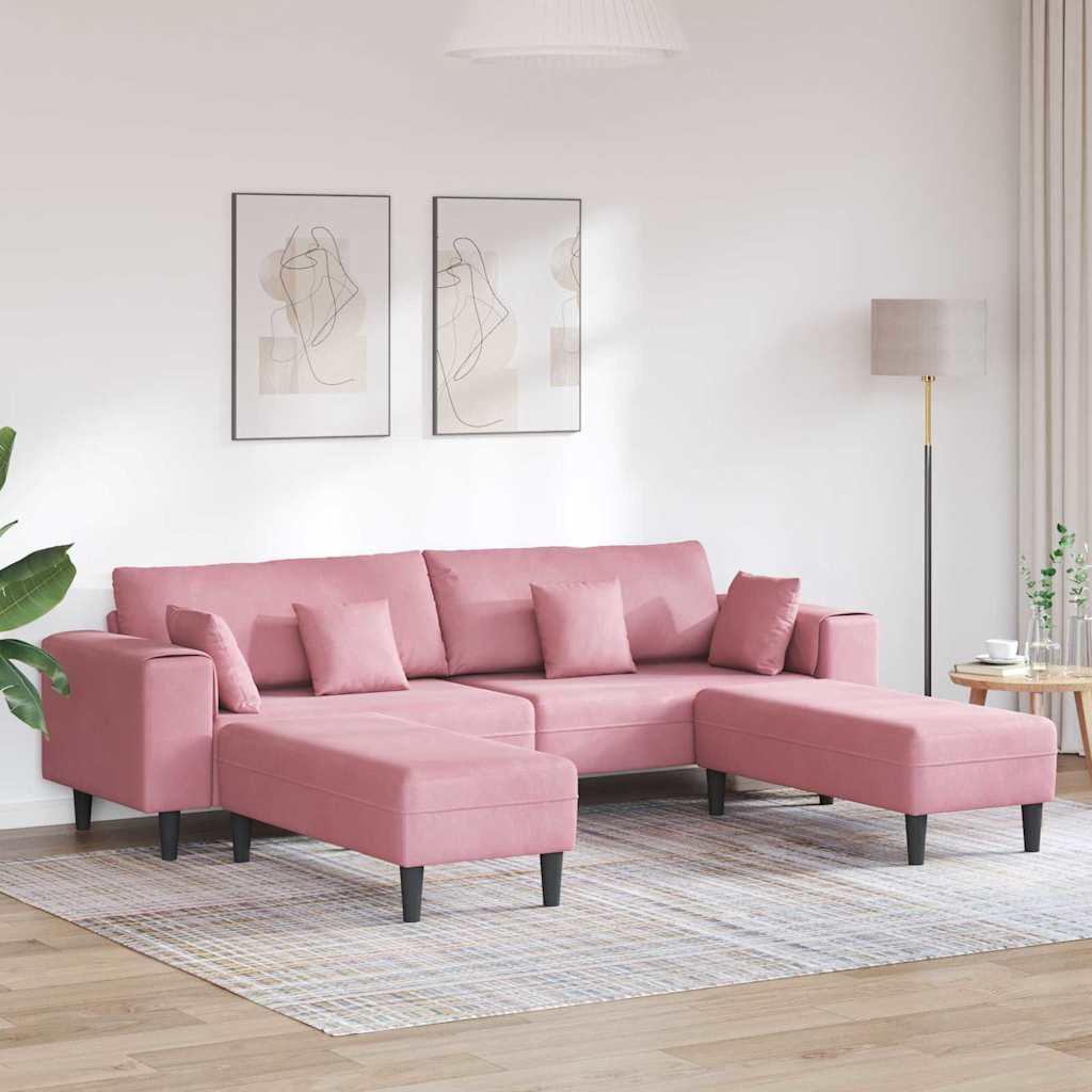 Velvet Bank – Fluweel Sofa – Zitbank – Hoekbank – Slaapbank – Zacht Roze – Houten Frame – Ottomane Inclusief